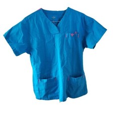 Med Couture Blue Multi-Pocketed Scrub Top