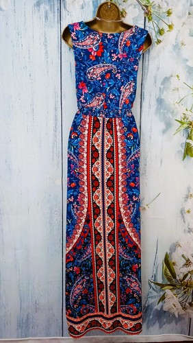 MONSOON MAXI DRESS Size 14 , Floral Stretch V-Neck Sleeveless Holiday Occasion - Picture 8 of 9