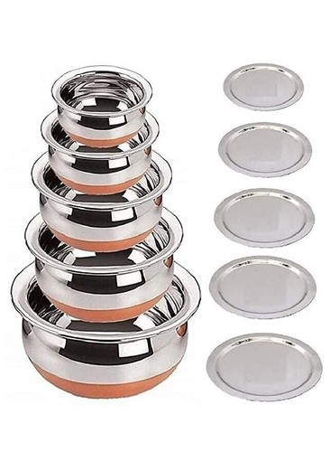 Sumeet 6-Piece Copper Bottom Stainless Steel Handi Cookware Set With Lids (360ml To 1.65L) - View #2