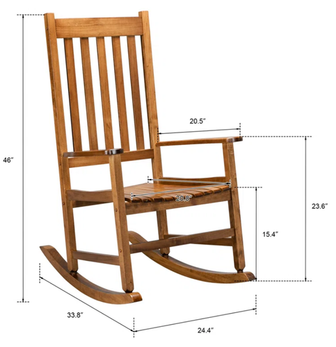 Outdoor Rocking Chair Solid Wood Classic Backyard Patio Porch Garden Rocker Seat - Picture 5 of 16