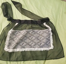Half Apron: 1950s/60s, Black Voile/White W/Glitter Accents, VG Condition