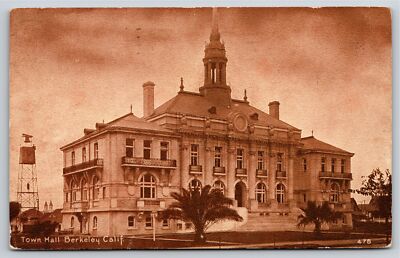 Berkeley California~Town Hall Exterior View~B&W Photo~PM 1911~Vintage Postcard