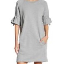 NWT Bobeau French Terry Idalia Ruffle Sleeve Dress Casual Light Grey Size Small