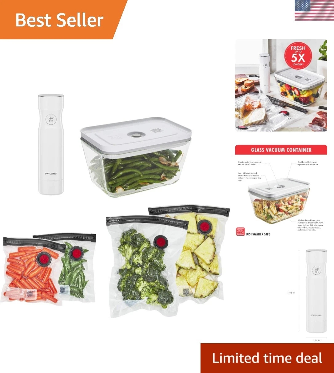 Fresh & Save Vacuum Sealer Machine Starter Set with Airtight Food Storage Con...