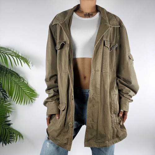 Vintage 90s Grunge Gorpcore Khaki Oversized Military Style Button Jacket / XL - Picture 5 of 11