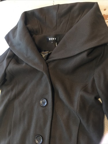 DKNY Walker Moss Dark Brown Coat Wool Blend Oversized Shawl Collar Sz XS - Picture 8 of 14