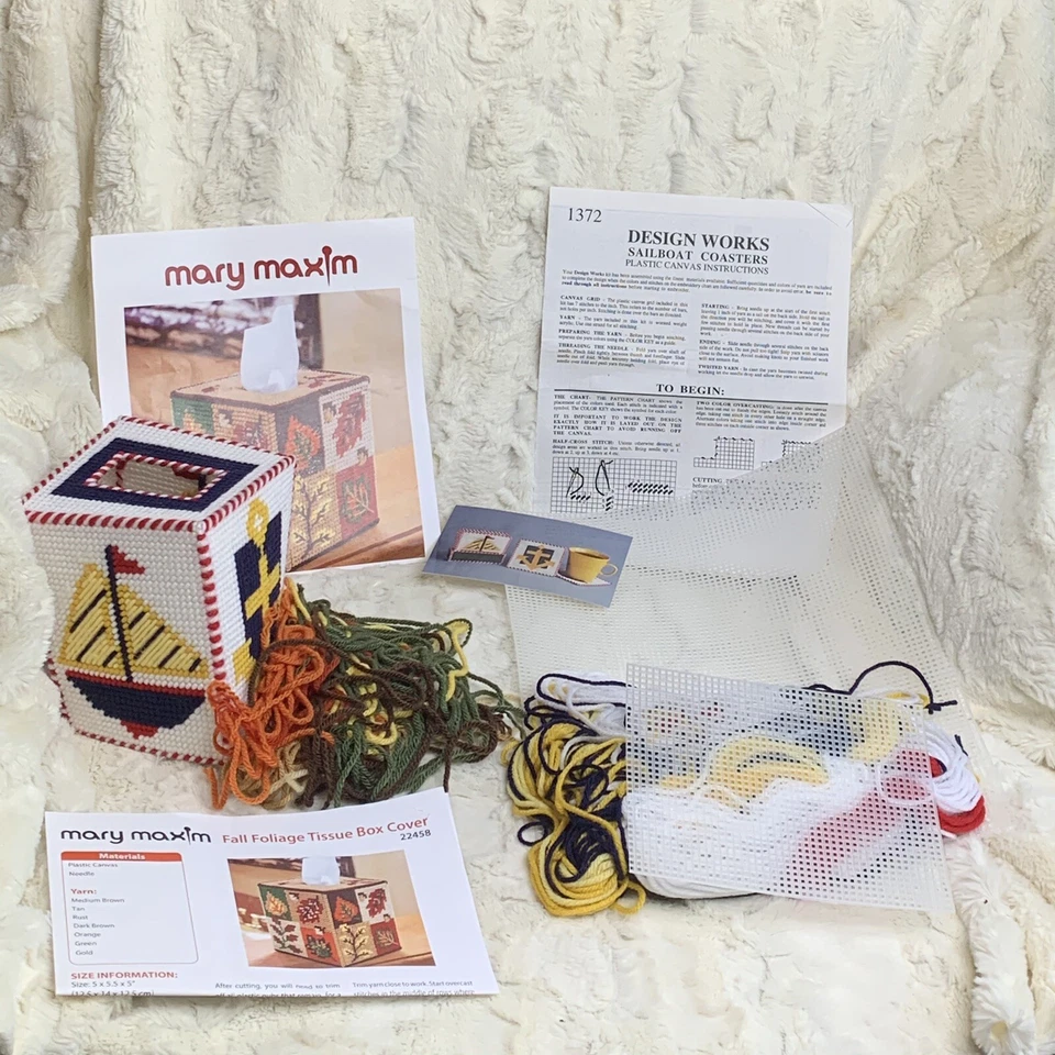 Fall Foliage & Sailboat Nautical Plastic Canvas Cross Stitch Needle Craft Kits - Image 2 of 4