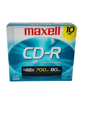 Maxell CD-R Discs, 700MB/80min, 48x, w/Slim Jewel Cases, 10/Pack (MAX648210)