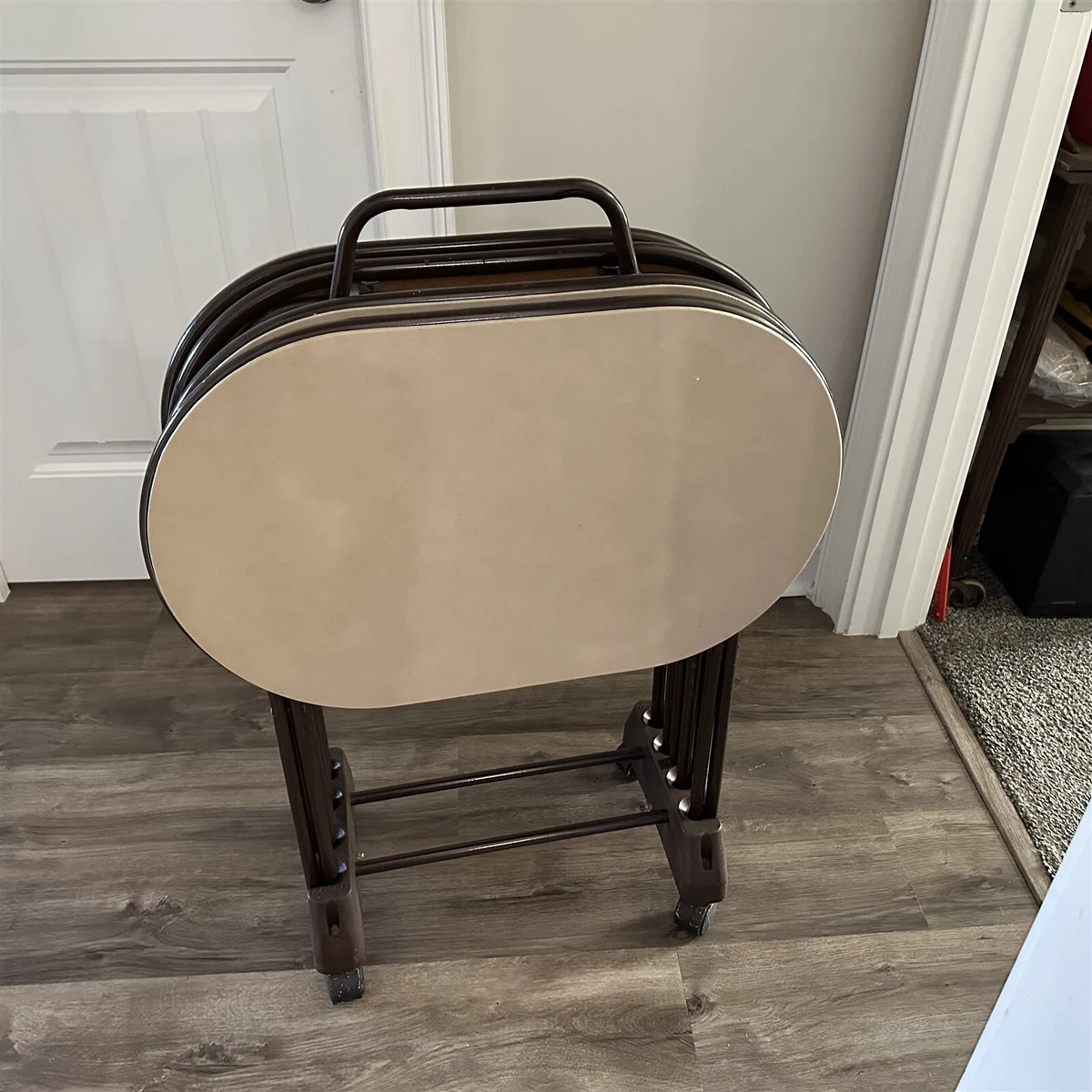 4 Cosco Beige Vinyl TV Trays Mid Century Modern Tall Metal Legs