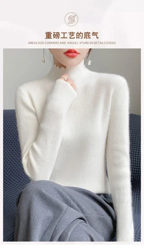 Autumn Winter Sweater Women Mock Neck Knitted Sweaters Cashmere Sweater - Picture 19 of 32