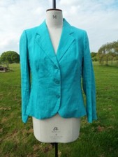 Pure Flax Linen Turquoise Shirring Side Lined Summer Jacket Per Una Uk 14 Bnwot