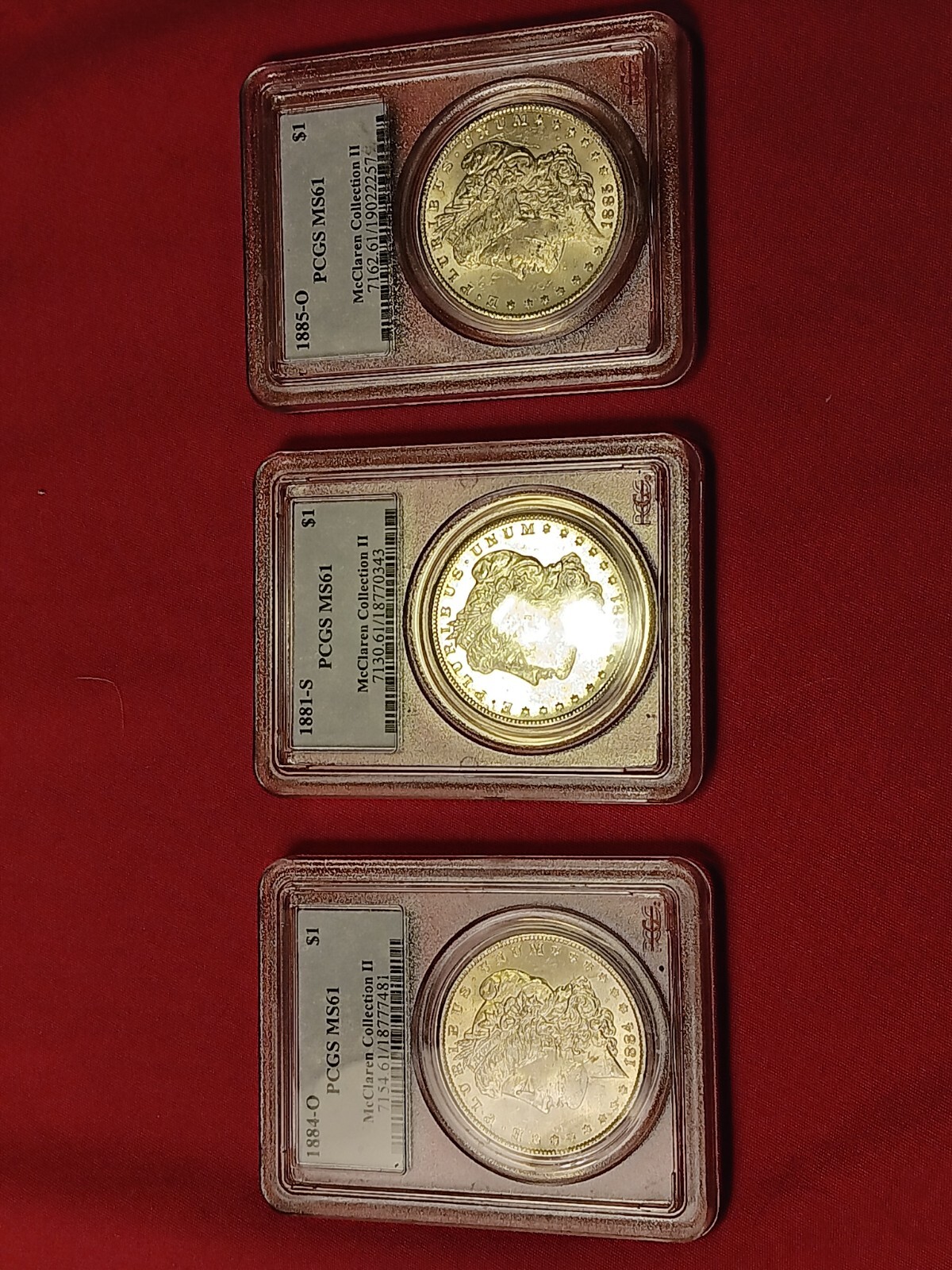  Morgan Silver 1$ McClaren Collection II PCGS and other 1$Silver 6 all together.