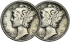 1940 P & 1942 S Mercury Silver Dime F 90% Silver 10c Fine - 2 Coin Set
