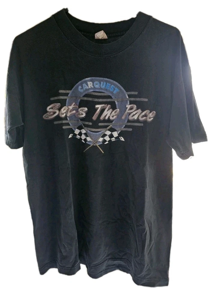Vtg Carquest Sets the Pace Black Faded T-Shirt SZ L 90s Auto Parts Single Stich - Image 2 of 4