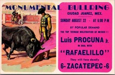 Postal taurina vintage Luis Procuna Jr. Rafaelillo Ciudad Juárez México