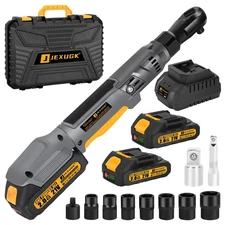 120Nm Cordless Ratchet Wrench, 3/8" 89 FT-LBS Brushless Ratchet Set with 2 x ...