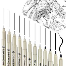 12Pcs Black Micro Pen Set, Micro Fineliner Drawing Art Pens, Fineliner Ink Se...