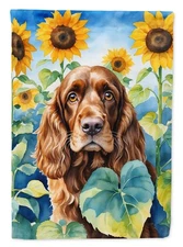 English Cocker Spaniel in Sunflowers Flag Canvas House Size DAC6073CHF