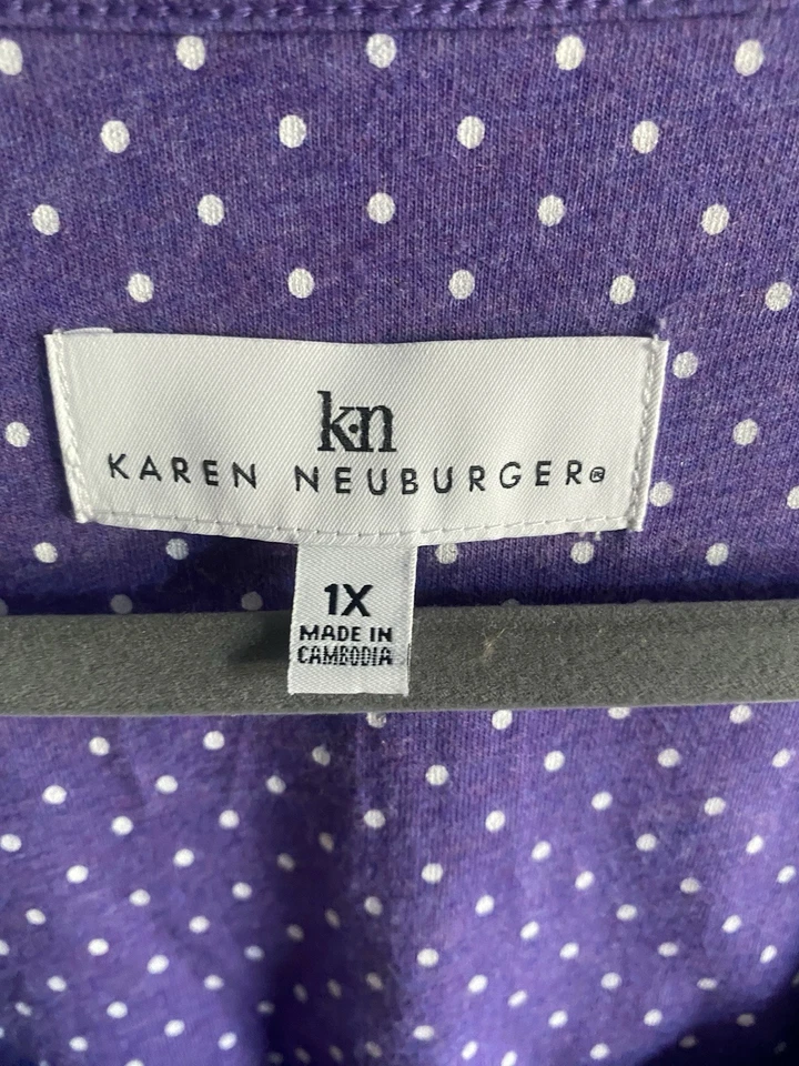 Camisón Karen Neuburger Mujer Ropa de Dormir 1X Púrpura Blanco Lunares Manga Corta Foto 2 de 4
