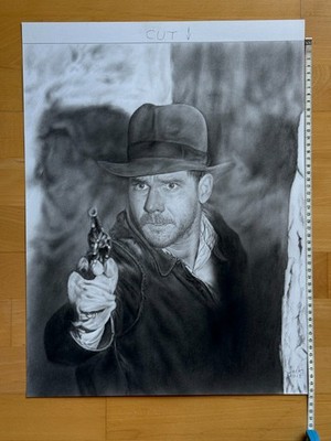 Indiana Jones Harrison Ford Original Charcoal Pencil Drawing Jack 2015
