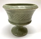 Haeger Sage Green Ribbed Pedestal Planter Vase 5" Tall