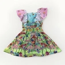 La Fuori Women’s Medium Colorful Hand Painted Dress Spring Flowers Butterflies