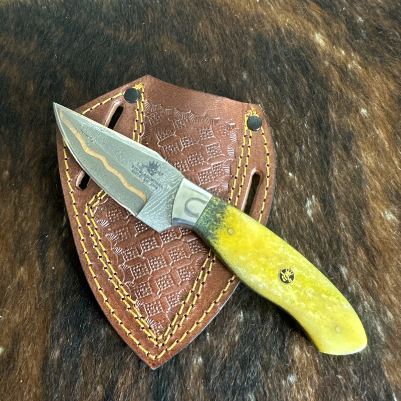 970 Blade Works Hand Made Hand copper Damascus Fixed Blade With Sheath