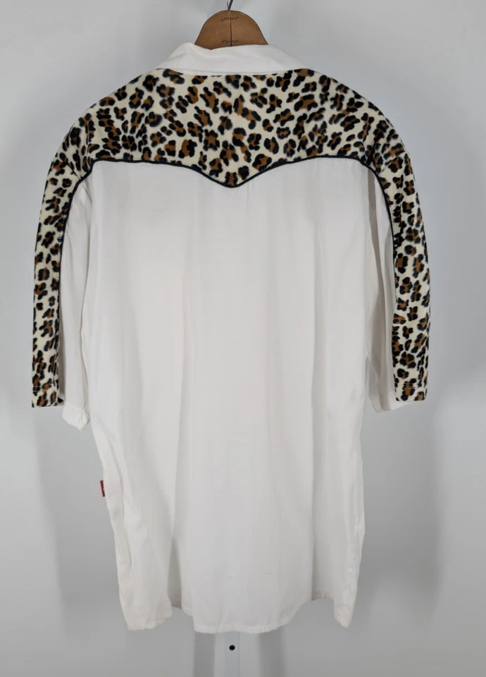Vintage Y2K 90s Rave Leopard Faux Fur Cowboy Western Velour Shirt XL Third Rail - Image 3 of 4