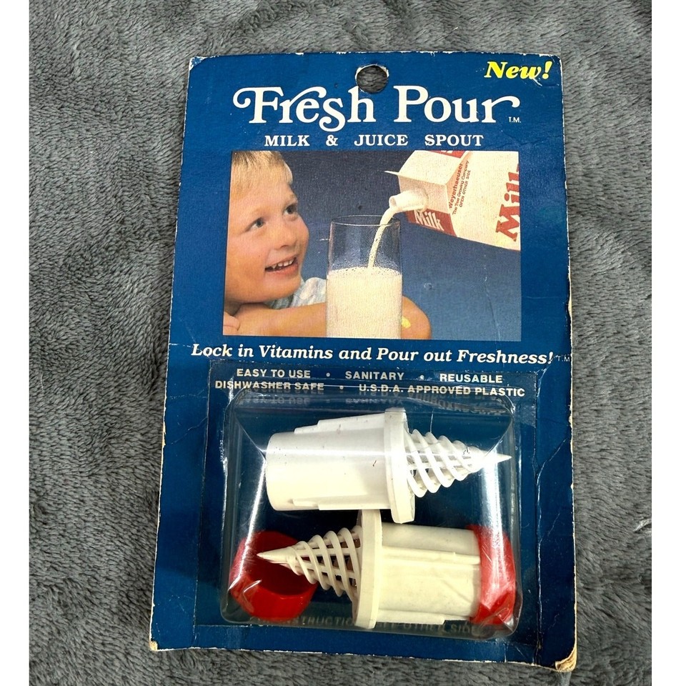 A never-opened 1980s carton spout gadget — the kind of forgotten kitchen ingenuity that makes you say 'wait, this was a thing?'