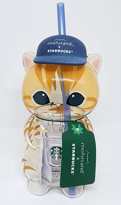 2026 Starbucks Singapore x Mofusand Collection Cat Shaped Glass Cup Orange Tabby