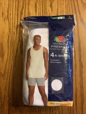 FRUIT OF THE LOOM (4 PK) White Cotton PREMIUM A-SHIRT L (42-44") JC4P251 SEALED