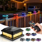 4x4 Solar Post Cap Lights Outdoor w/ Remote RGB 9 Colors Fence Deck Garden Lamp