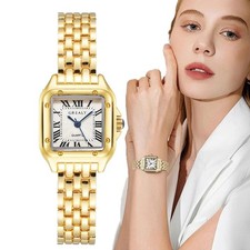 Luxury Womens Square Watch Roman Ladies Quartz Stainless Steel Wristwatch