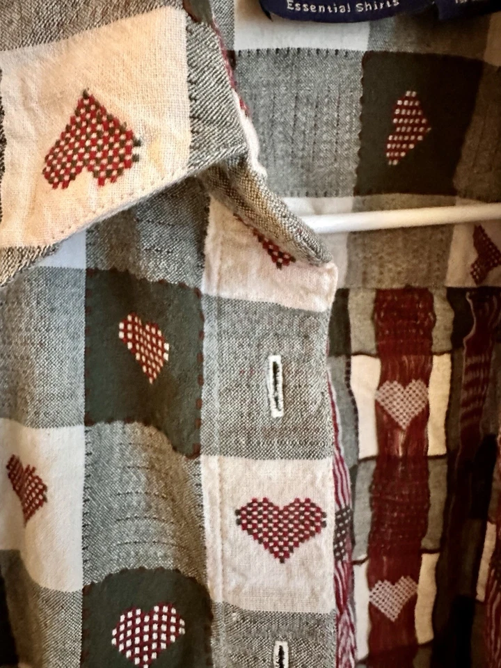 Camisa a Cuadros Corazón Krazy Kat De Colección M Cottagecore Y2K Grunge Patchwork Abotonada Foto 3 de 4