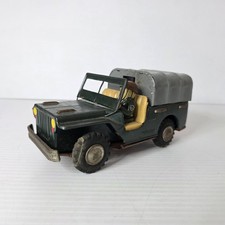 Vintage Made In Japan Army Jeep Green With Canopy Friction Tin Toy