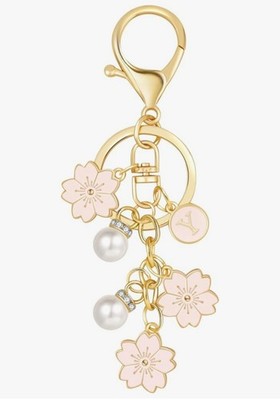 Initial Keychain White/Pink Flower Charms for Key Cute Pearl Letter Keyring