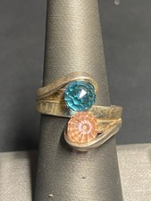 MODERNIST 925 STERLING SILVER AND COLORED ART GLASS FACETED BALLS RING SIZE 7.5