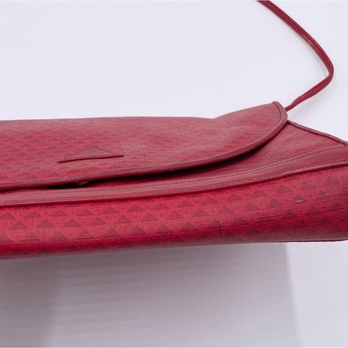 Vintage 1984 Liz Claiborne Red Leather Flap Bag Purse Geometric Print Adjustable - Picture 6 of 14
