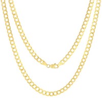 14K Yelllow Gold 5Mm Kubanisch Panzerkette Massiv Glieder Halskette Herren Damen