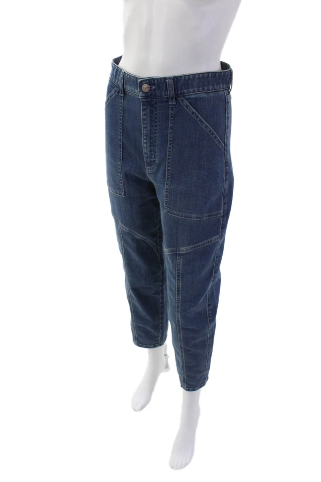 Pantalones de mezclilla para mujer Stella McCartney tiro alto cremallera pierna recta azul algodón talla 25 Foto 2 de 4