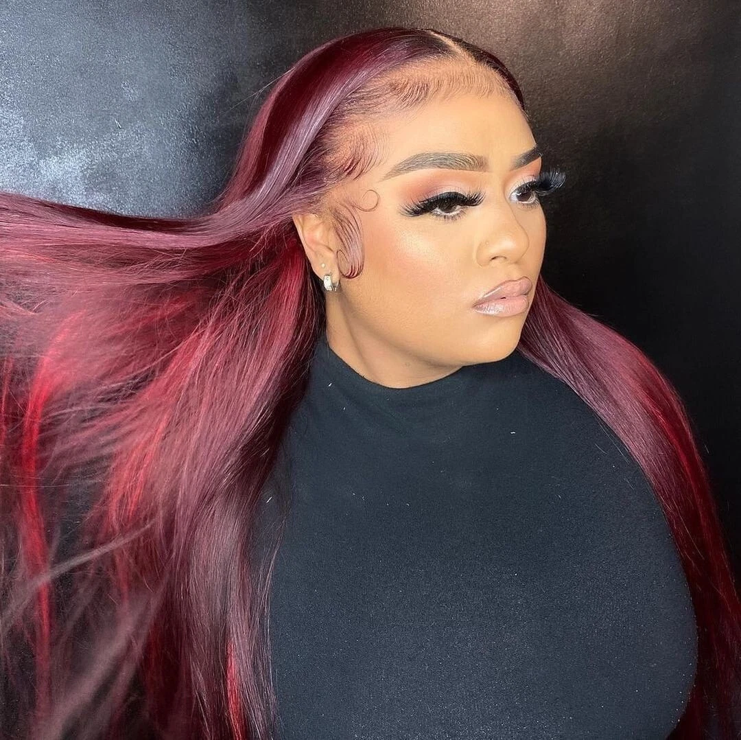 Burgundy Hair Color Lace Front Wig Long Straight Hair Wigs
