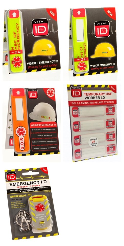 Vital ID Etiqueta WSID Casco de Seguridad Obrero Accidente Emergencia Hielo