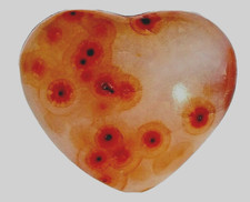 CARNELIAN ROSE PUFFY HEART  INTENSE ORANGE ORBS in ROSE QUARTZ 118 GRAMS