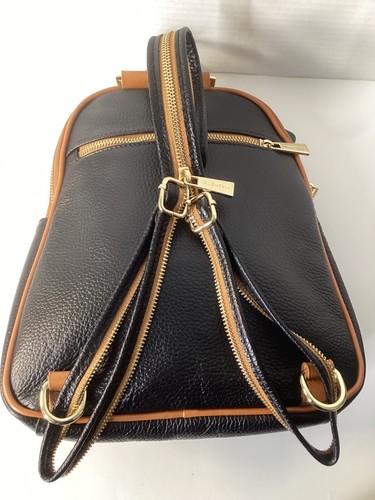 Valentina italienischer gewölbter Rucksack aus genarbtem Leder - wandelbar - schwarz/braun - neu - Bild 8 von 12