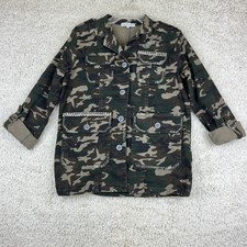 Heartloom Camo Field Jacket Womens Size M Studded Cargo Roll Tab Buckle Sleeves