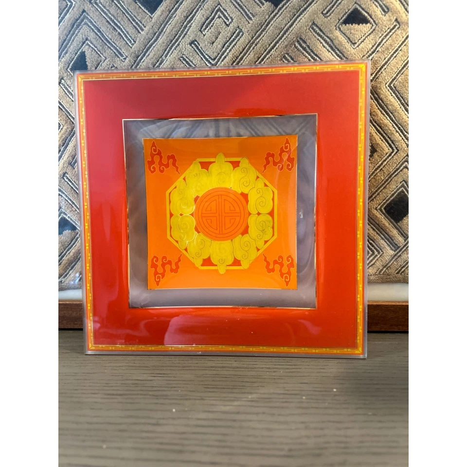 ROSENTHAL PLATO DE VIDRIO CHINO NUBES YUN Y SÍMBOLO DE LONGEVIDAD NARANJA AMARILLO Foto 2 de 4