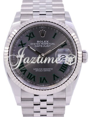 Rolex Datejust 36 White Gold Steel Slate Roman Fluted Jubilee 126234 NEW