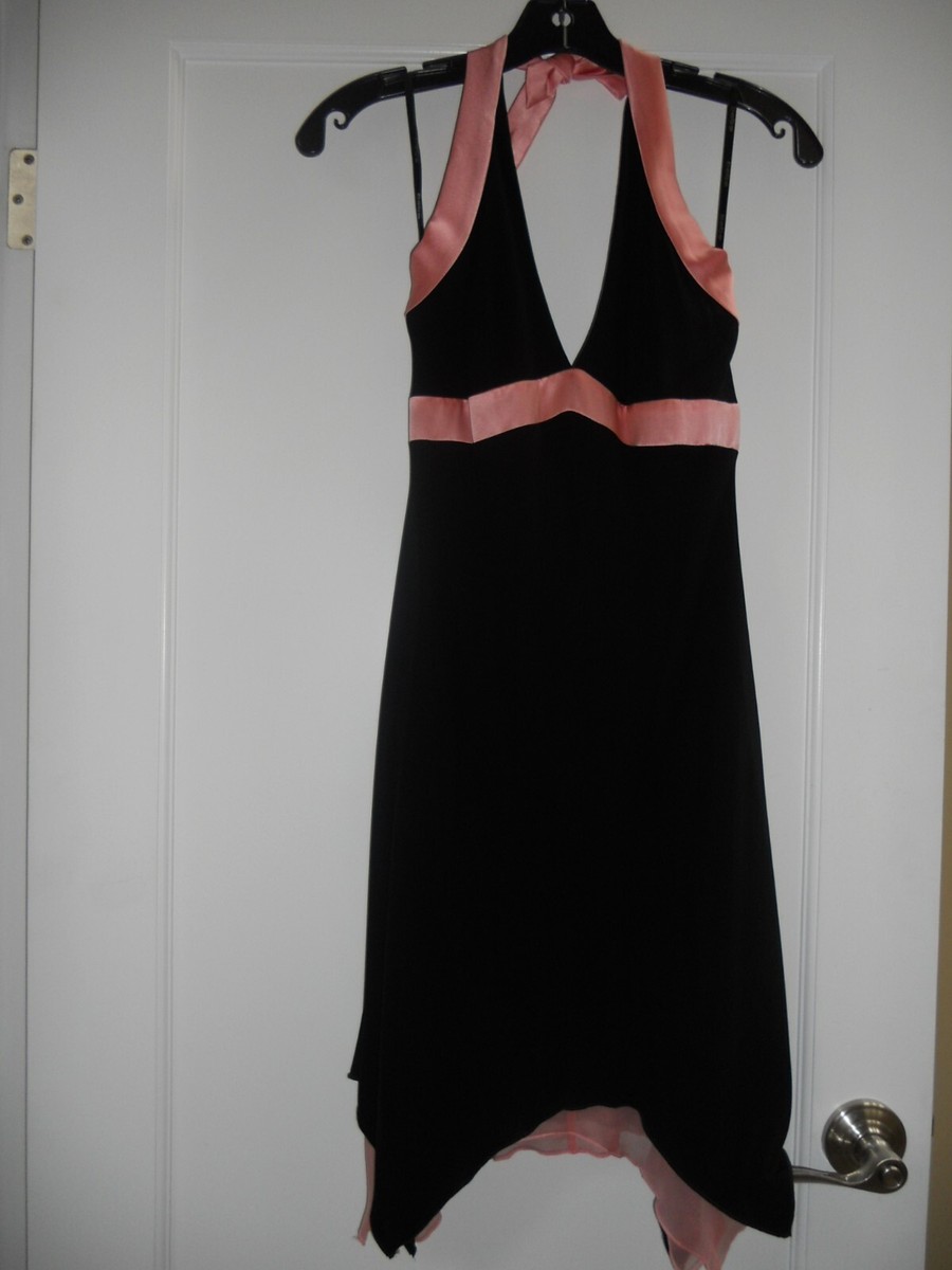 bebe black halter dress Beb Black Ruffled Halter 100% Silk Cocktail Mini Dress NWOT Size XS
