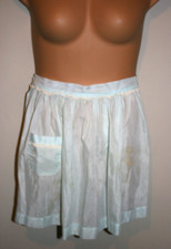 Vintage Womens Semi Sheer Light Blue White Lace Trim Waist Apron