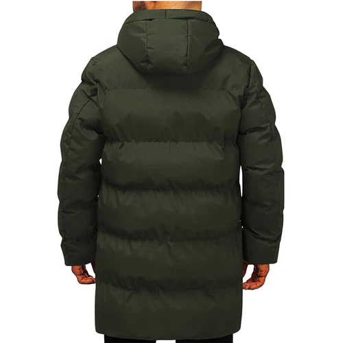 Herren langer gefütterter Mantel Kapuze dicke Luftpolsterjacke gesteppt wattiert - Bild 32 von 39